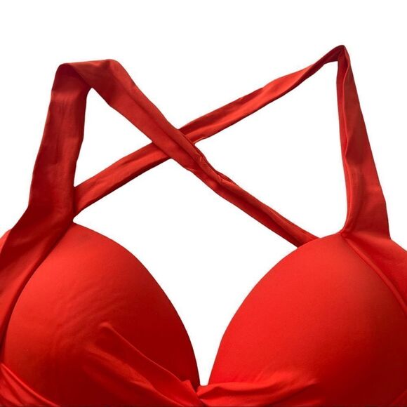 La Blanca Orange Paprika Twisted Front Molded Halter Bikini Top Sz Medium - Picture 7 of 15